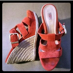 UGG Red Suede Wedge Sandals